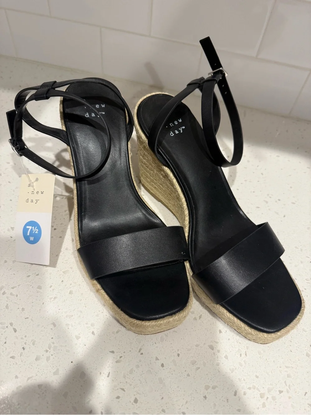 Black Espadrille Wedge Sandals with Ankle Strap - A New Day